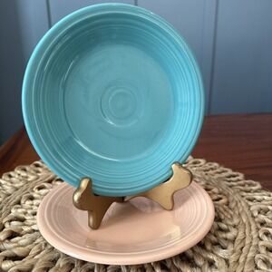 Lot of 2 Vintage Fiestaware 7" Salad/Dessert Plates –Apricot & Turquoise–HLC USA
